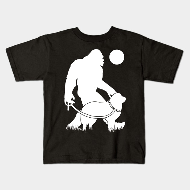 Bigfoot Walking Great Pyrenees Kids T-Shirt by Tesszero